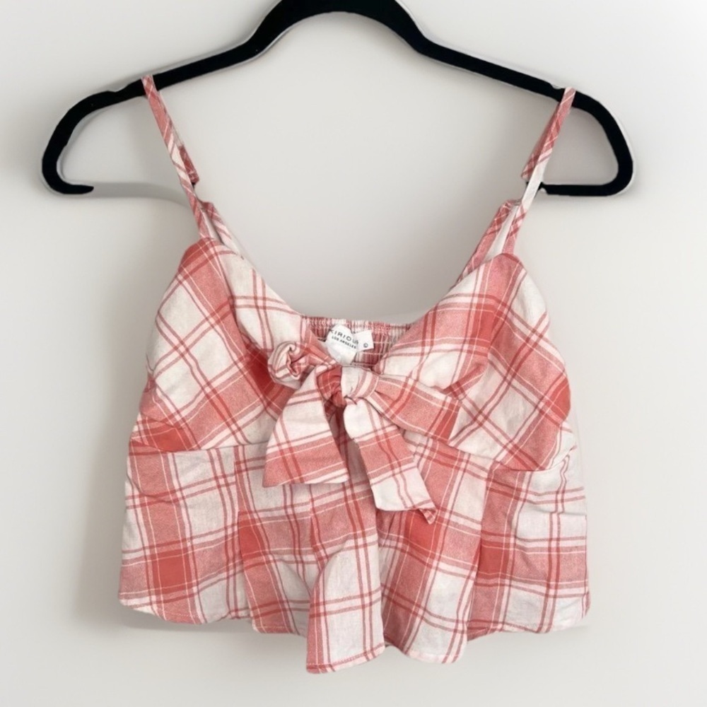 Kirious Los Angeles Top Size Small Plaid Crop Bow Detail Adjustable Straps